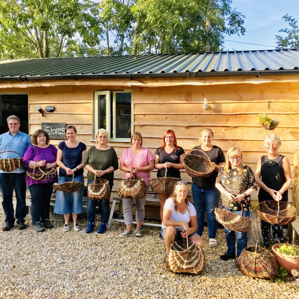 People with handcrafted baskets